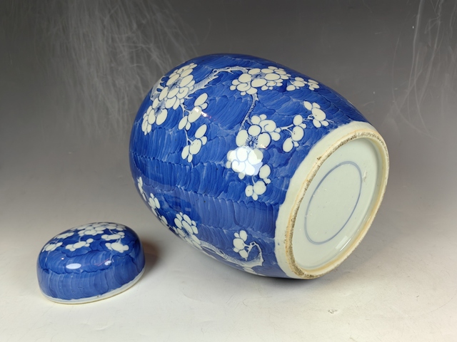 古玩陶瓷清晚正倒枝冰梅紋青花蓋罐真品鑒賞圖