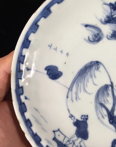 古玩陶瓷明晚青花山水盤真品鑒賞圖