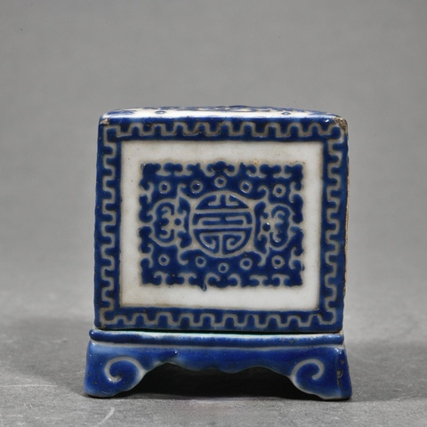 古玩陶瓷清乾隆 藍料彩四方糊斗真品鑒賞圖