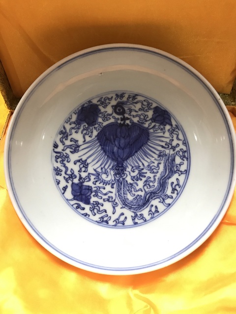 古玩陶瓷鳳紋青花盤真品鑒賞圖