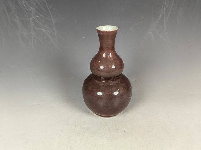 古玩陶瓷清中晚豇豆紅釉葫蘆瓶真品鑒賞圖