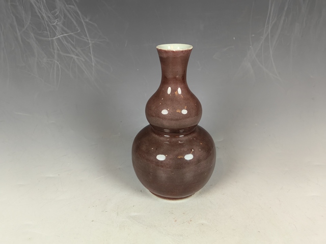 古玩陶瓷清中晚豇豆紅釉葫蘆瓶真品鑒賞圖