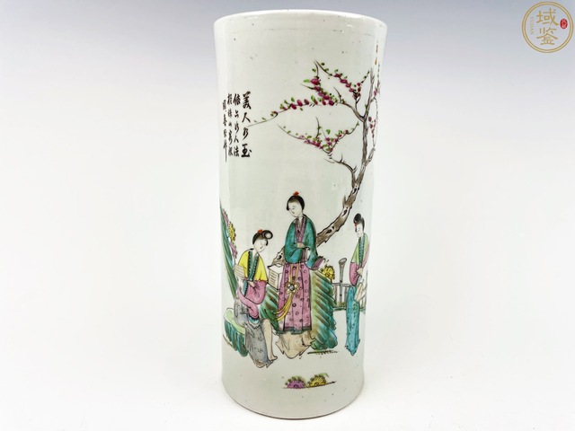 古玩陶瓷民國粉彩侍女帽筒真品鑒賞圖
