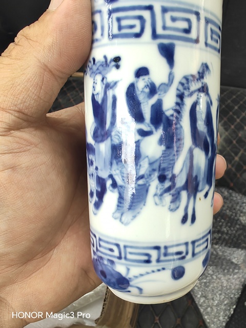 古玩陶瓷樹葉款八仙圖青花眉筒真品鑒賞圖