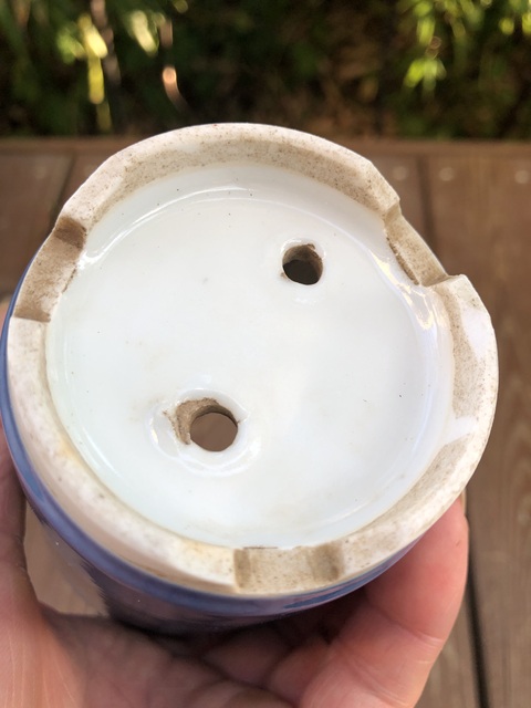 古玩陶瓷新仿清代灑藍釉花盆真品鑒賞圖