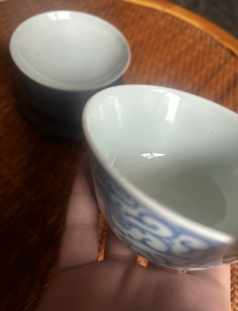 古玩陶瓷清 乾嘉纏枝花囍字紋青花蓋杯拍賣，當前價格1800元