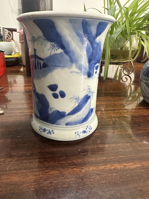 古玩陶瓷青花人物故事筆筒真品鑒賞圖