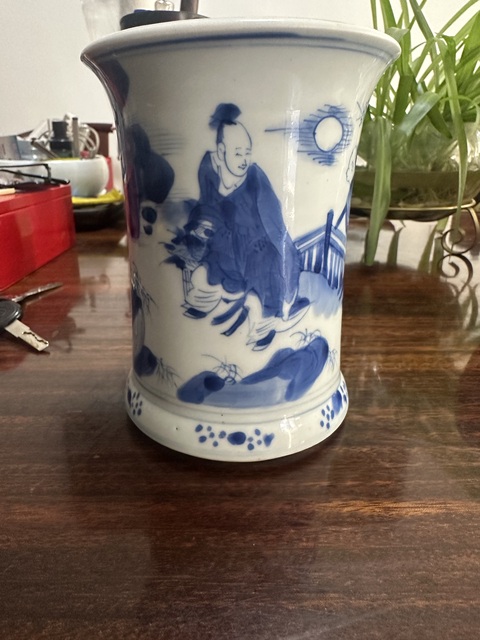 古玩陶瓷青花人物故事筆筒真品鑒賞圖