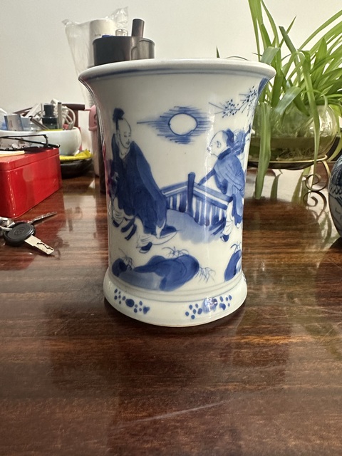 古玩陶瓷青花人物故事筆筒真品鑒賞圖