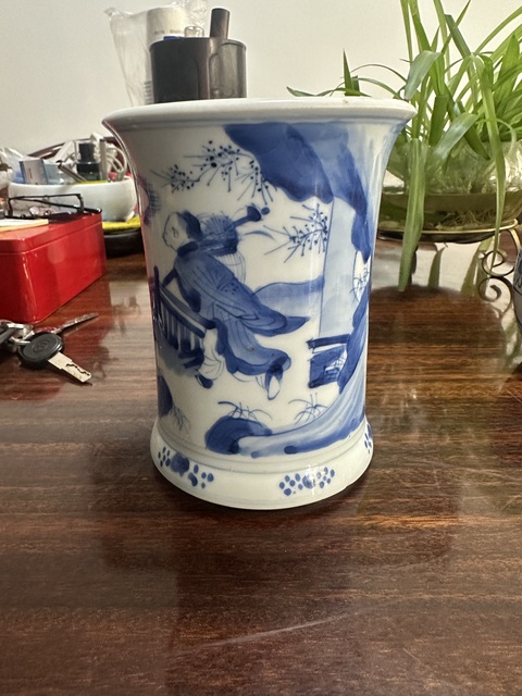 古玩陶瓷青花人物故事筆筒真品鑒賞圖
