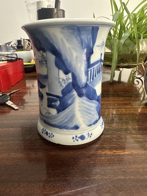 古玩陶瓷青花人物故事筆筒真品鑒賞圖
