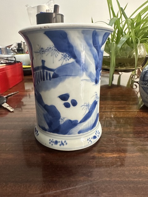 古玩陶瓷青花人物故事筆筒真品鑒賞圖