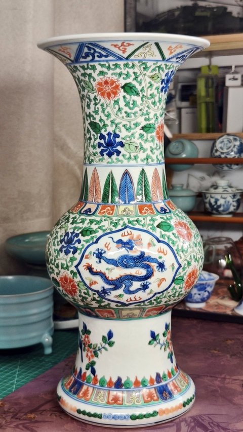 古玩陶瓷清光緒 五彩花觚真品鑒賞圖