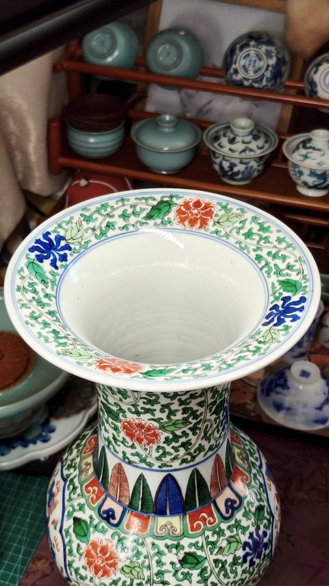 古玩陶瓷清光緒 五彩花觚真品鑒賞圖