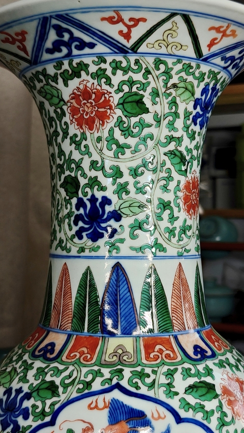 古玩陶瓷清光緒 五彩花觚真品鑒賞圖