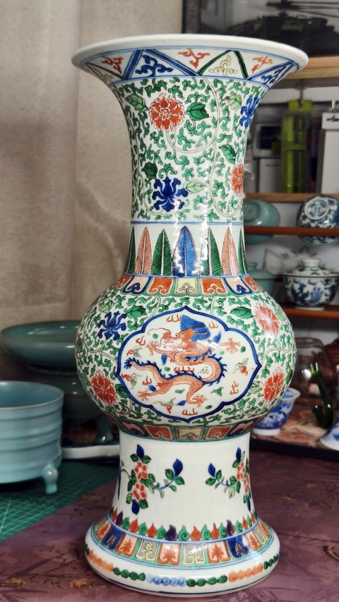 古玩陶瓷清光緒 五彩花觚真品鑒賞圖
