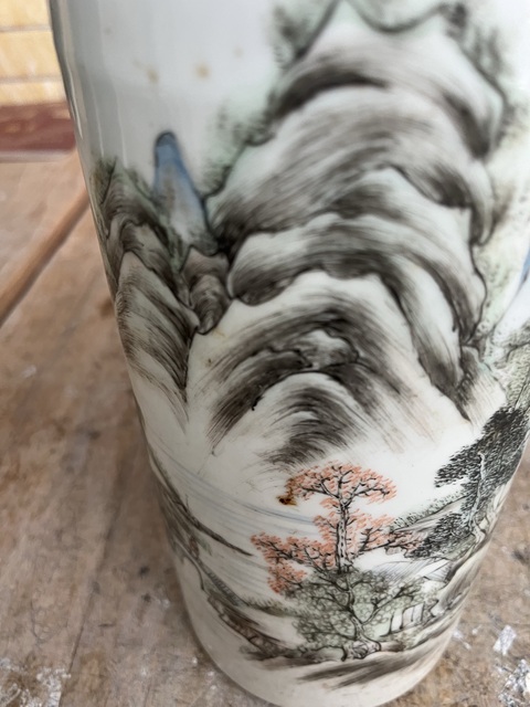 古玩陶瓷山水紋帽筒真品鑒賞圖