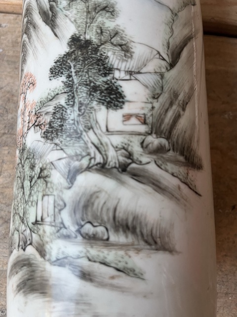 古玩陶瓷山水紋帽筒真品鑒賞圖