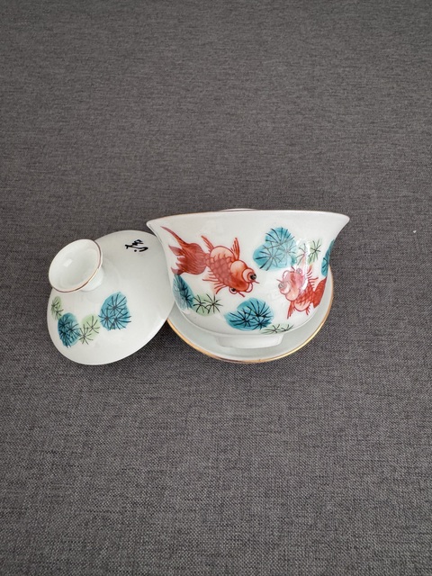 古玩陶瓷魚藻紋三才蓋杯真品鑒賞圖