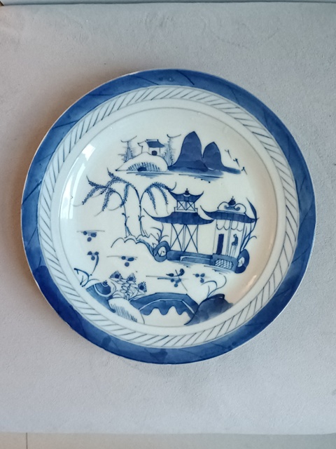 古玩陶瓷青花山水紋盤拍賣，當前價格530元