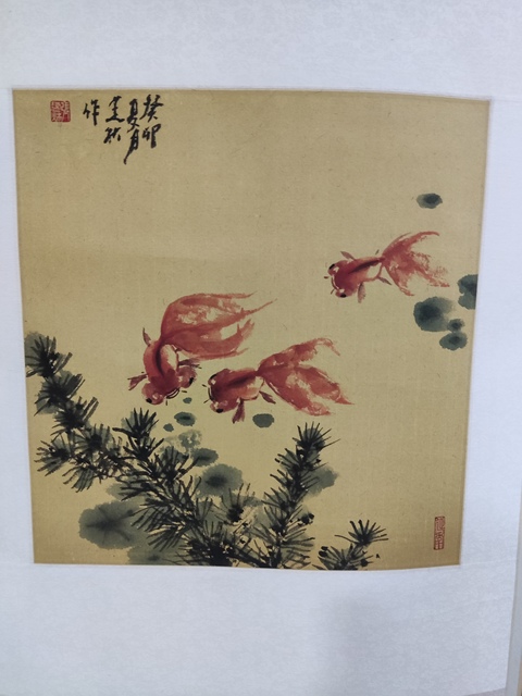 古玩字畫手工精裱河南名家張建秋 游魚圖拍賣，當前價格988元