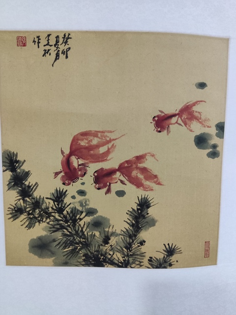 古玩字畫手工精裱河南名家張建秋 游魚圖拍賣，當前價格988元