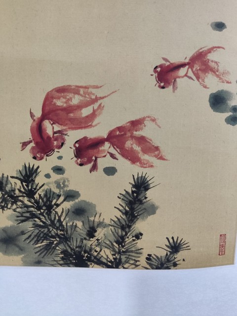 古玩字畫手工精裱河南名家張建秋 游魚圖拍賣，當前價格988元
