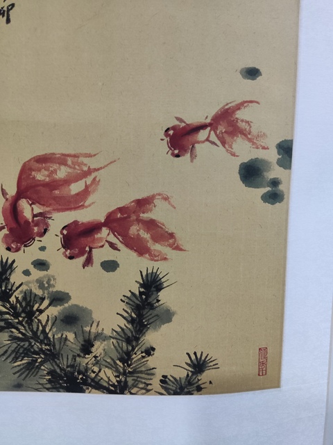 古玩字畫手工精裱河南名家張建秋 游魚圖拍賣，當前價格988元