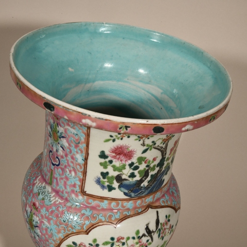 古玩陶瓷清晚期 粉彩花鳥紋尊真品鑒賞圖