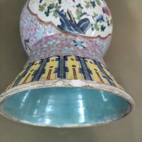 古玩陶瓷清晚期 粉彩花鳥紋尊真品鑒賞圖