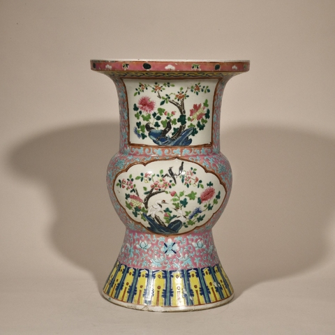 古玩陶瓷清晚期 粉彩花鳥紋尊真品鑒賞圖