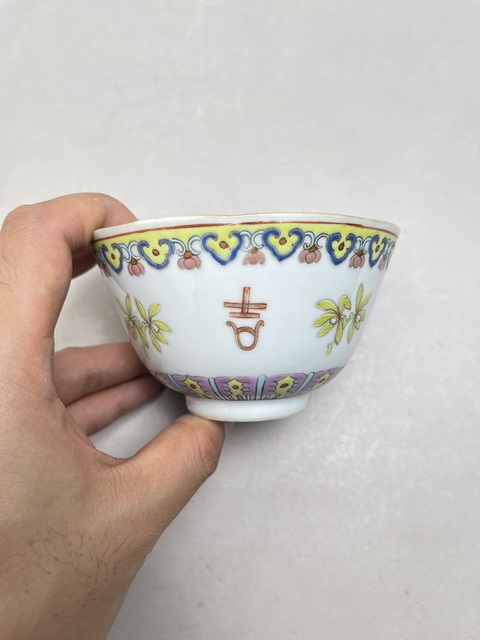 古玩陶瓷清晚期 粉彩蘭花吉祥如意碗拍賣，當前價格12000元