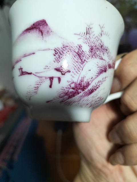 古玩陶瓷民國胭脂紅山水杯真品鑒賞圖