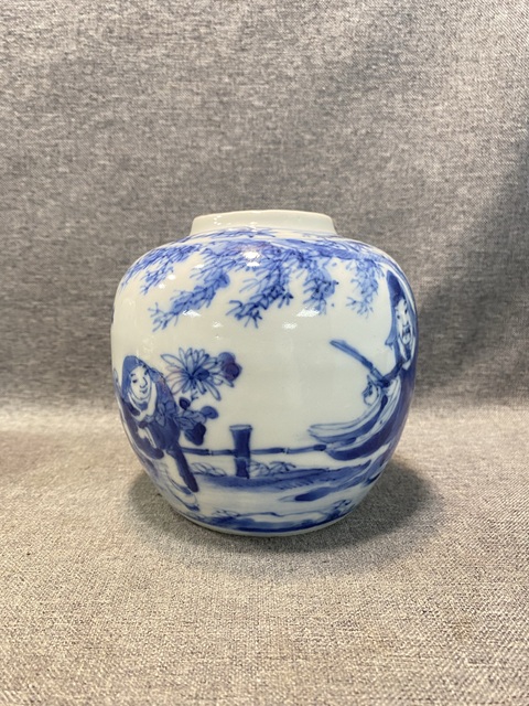 古玩陶瓷青花人物故事罐真品鑒賞圖