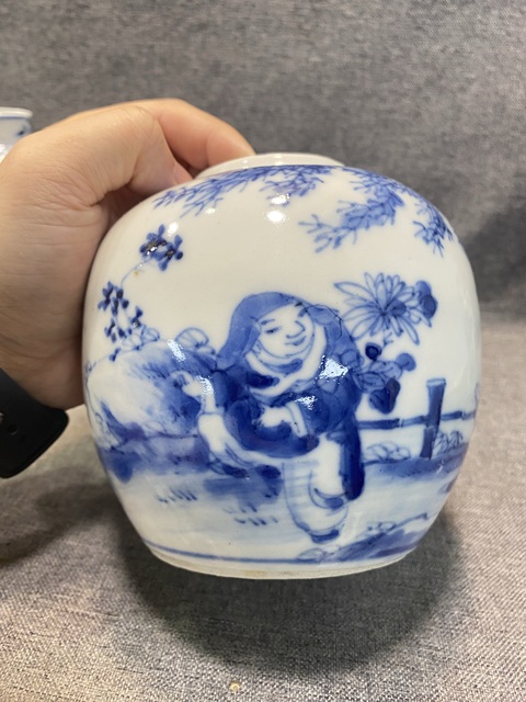 古玩陶瓷青花人物故事罐真品鑒賞圖
