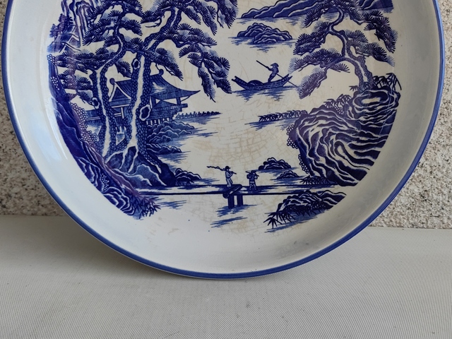 古玩陶瓷山水紋青花盤拍賣,當前價格350元