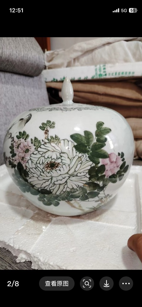 古玩陶瓷花鳥紋西瓜罐真品鑒賞圖