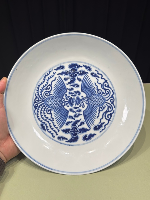 古玩陶瓷青花鸞鳳和鳴盤真品鑒賞圖