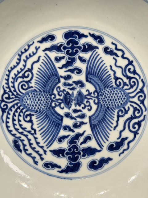 古玩陶瓷青花鸞鳳和鳴盤真品鑒賞圖