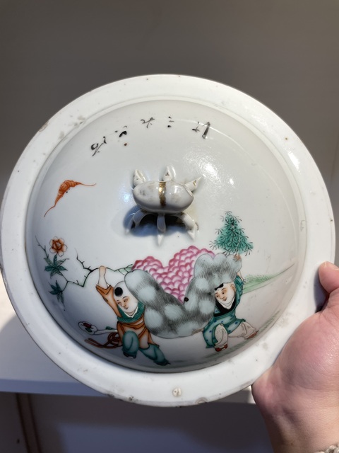 古玩陶瓷粉彩人物故事粥罐真品鑒賞圖