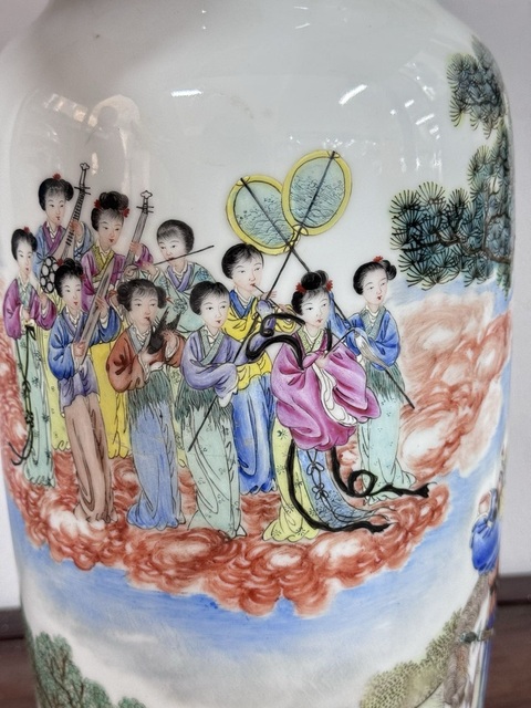 古玩陶瓷郭子儀遇仙圖粉彩燈籠瓶真品鑒賞圖