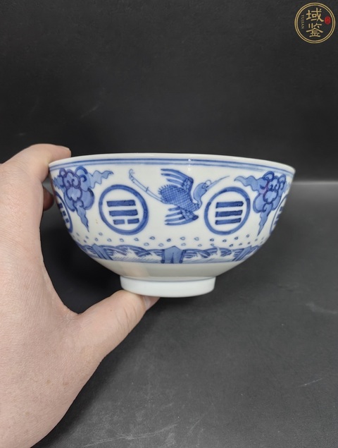 古玩陶瓷光緒·青花云鶴八卦紋碗 真品鑒賞圖
