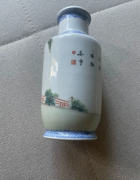 古玩陶瓷粉彩人物故事棒槌瓶真品鑒賞圖