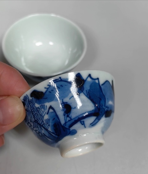 古玩陶瓷青花山水紋杯真品鑒賞圖