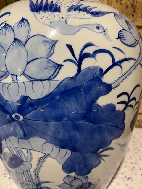 古玩陶瓷青花花鳥紋東瓜罐真品鑒賞圖