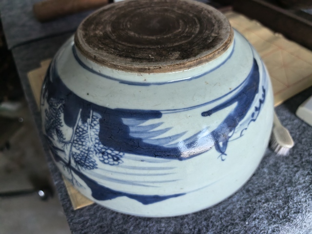古玩陶瓷青化山水研缽真品鑒賞圖