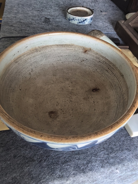 古玩陶瓷青化山水研缽真品鑒賞圖