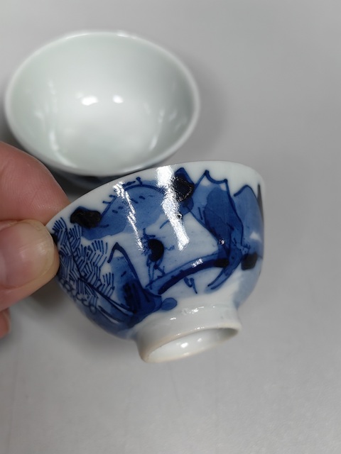 古玩陶瓷青花山水人物杯真品鑒賞圖