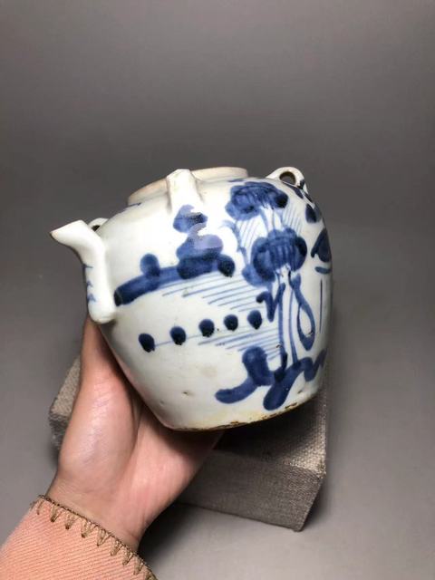 古玩陶瓷青花荷蓮詩文壺真品鑒賞圖