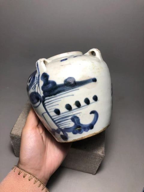 古玩陶瓷青花荷蓮詩文壺真品鑒賞圖
